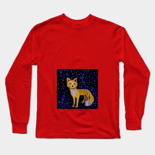 a painting of a fox in the style of Starry Night Long Sleeve T-Shirt